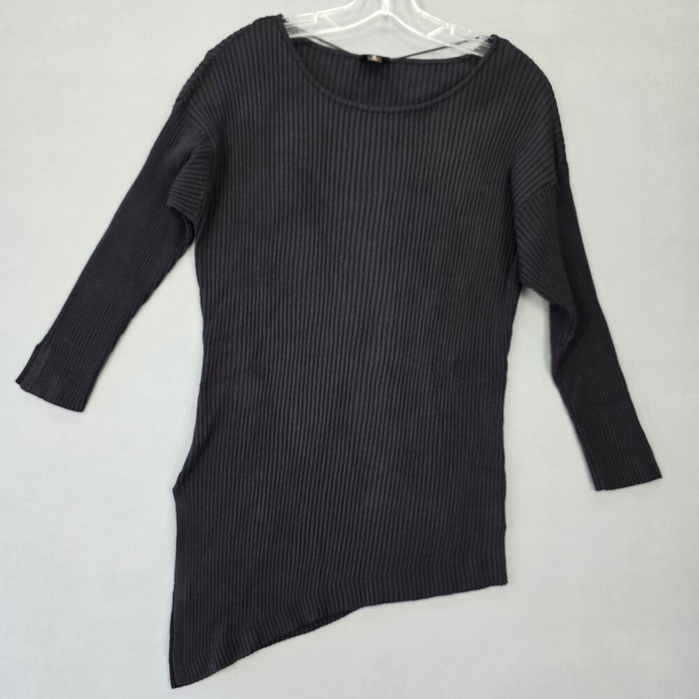 Worthington Black Sweater Size XL Ribbed Knit 3/4 Sleeves Asymmetrical Women Top